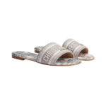 Dway Slide Gray Embroidered Cotton and Toile de Jouy Motif - Image 2