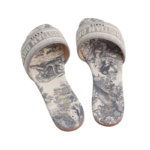 Dway Slide Gray Embroidered Cotton and Toile de Jouy Motif - Image 4