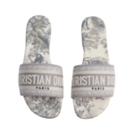 Dway Slide Gray Embroidered Cotton and Toile de Jouy Motif - Image 5