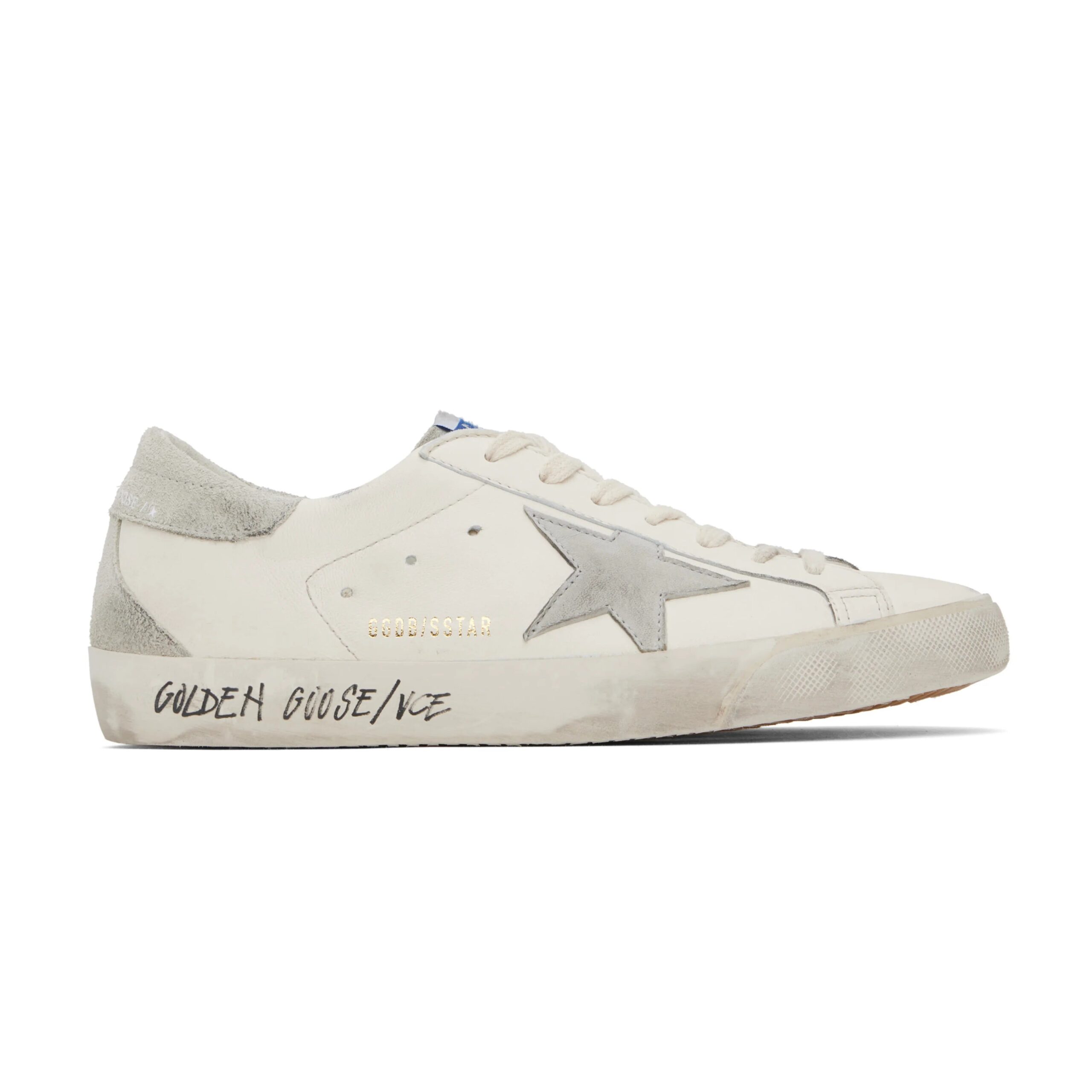41648-E1DF807D-7E3F-4A5C-B5A9-3E8A3236FF07-scaled Golden Goose Super-Star in white leather star grey suede back (Women's) - Image 1