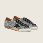 Golden Goose True-Star in silver sequins with black star and silver leather heel tab(Women's) - Image 6