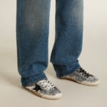 Golden Goose True-Star in silver sequins with black star and silver leather heel tab(Women's) - Image 8