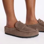 Birkenstock Naples Wrapped suede leather loafers in a brown color.  - Image 7