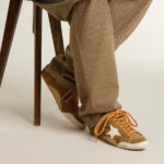 Golden Goose True-Star in tobacco-colored suede with white star and platinum heel tab(Women's) - Image 8