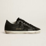 Golden Goose Super-Star in black nappa with black star and glitter heel tab(Women's)