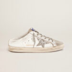 Golden Goose Super-Star Sabot with a platinum glitter star and suede tongue(Women's)