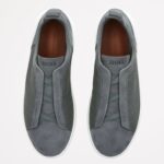 ZEGNA GREY CROCODILE LEATHER TRIPLE STITCH SECONDSKIN SNEAKERS - Image 2