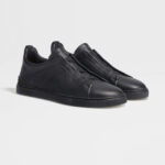 ZEGNA BLACK DEERSKIN TRIPLE STITCH™ SNEAKERS Black - Image 2