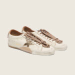 Golden Goose True-Star in white nappa leather with gold star and beige suede heel tab(Women's) - Image 8