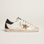 Golden Goose Super-Star in nappa leather with gold glitter star and black glitter heel tab(Women's)