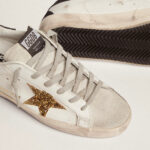Golden Goose Super-Star in nappa leather with gold glitter star and black glitter heel tab(Women's) - Image 2