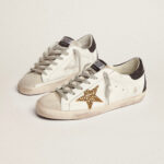 Golden Goose Super-Star in nappa leather with gold glitter star and black glitter heel tab(Women's) - Image 3