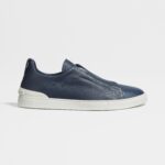 ZEGNA NAVY BLUE DEERSKIN TRIPLE STITCH™ SNEAKERS - Image 2