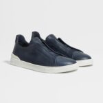 ZEGNA NAVY BLUE DEERSKIN TRIPLE STITCH™ SNEAKERS - Image 3