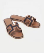 Hermes Oran Sandals Blue/Brut - Image 6